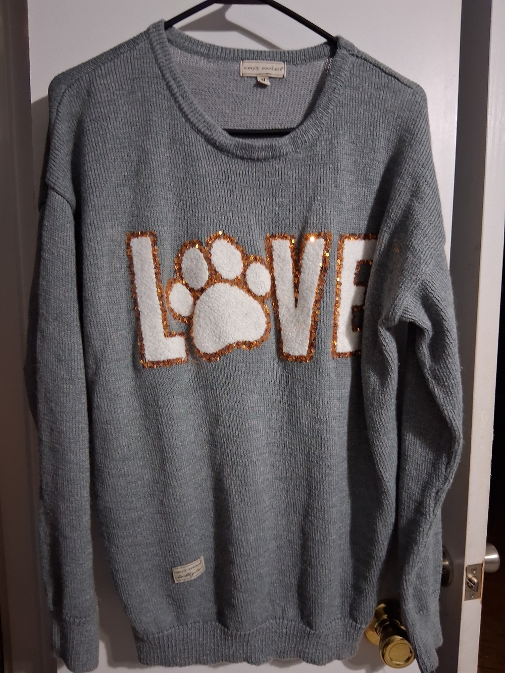 Simply Southern Women’s Light Blue 'LOVE' Paw-Accent Sweater